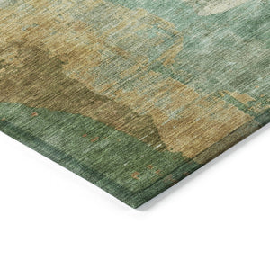 HomeRoots 8' Round Abstract Area Rug in Artichoke Green, Brown & Beige – Durable, Washable & Versatile Decor 629987