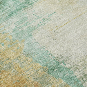 HomeRoots 8' Round Abstract Area Rug in Artichoke Green, Brown & Beige – Durable, Washable & Versatile Decor 629987