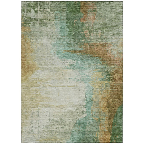 HomeRoots 9' X 12' Washable Area Rug in Artichoke Green, Brown & Beige - Stylish, Durable & Versatile Design 629989
