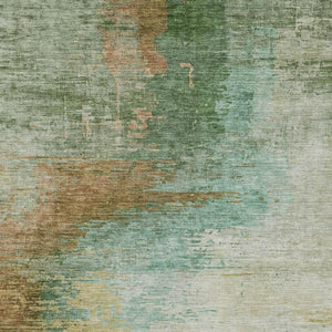 HomeRoots 9' X 12' Washable Area Rug in Artichoke Green, Brown & Beige - Stylish, Durable & Versatile Design 629989