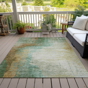 HomeRoots 9' X 12' Washable Area Rug in Artichoke Green, Brown & Beige - Stylish, Durable & Versatile Design 629989