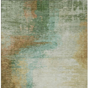HomeRoots 10' X 14' Abstract Washable Area Rug in Artichoke Green, Brown & Beige - Durable for Indoor/Outdoor Use 629990