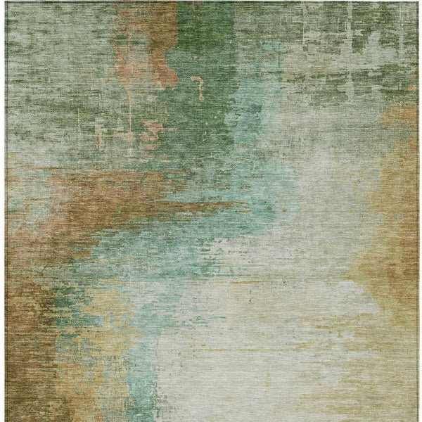 HomeRoots 10' X 14' Abstract Washable Area Rug in Artichoke Green, Brown & Beige - Durable for Indoor/Outdoor Use 629990