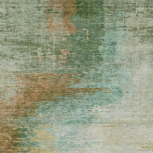 HomeRoots 10' X 14' Abstract Washable Area Rug in Artichoke Green, Brown & Beige - Durable for Indoor/Outdoor Use 629990