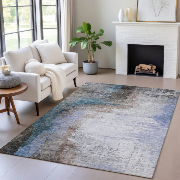 HomeRoots 5' X 8' Abstract Washable Area Rug in Brown, Lavender & Taupe - Stylish, Durable, Indoor/Outdoor Use! 629992
