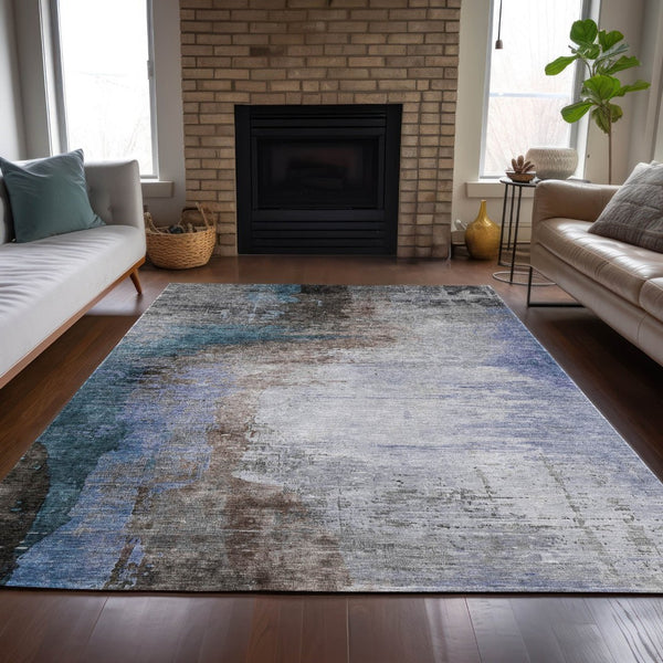 HomeRoots 5' X 8' Abstract Washable Area Rug in Brown, Lavender & Taupe - Stylish, Durable, Indoor/Outdoor Use! 629992