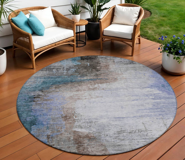 HomeRoots 8' Round Abstract Area Rug in Brown, Lavender & Taupe - Durable, Washable & Stylish for Indoor/Outdoor Use 629993
