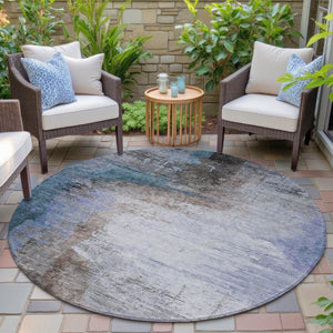 HomeRoots 8' Round Abstract Area Rug in Brown, Lavender & Taupe - Durable, Washable & Stylish for Indoor/Outdoor Use 629993