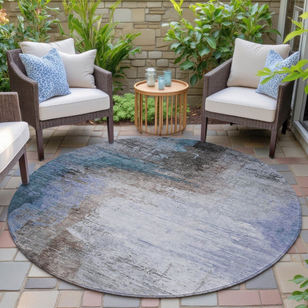 HomeRoots 8' Round Abstract Area Rug in Brown, Lavender & Taupe - Durable, Washable & Stylish for Indoor/Outdoor Use 629993
