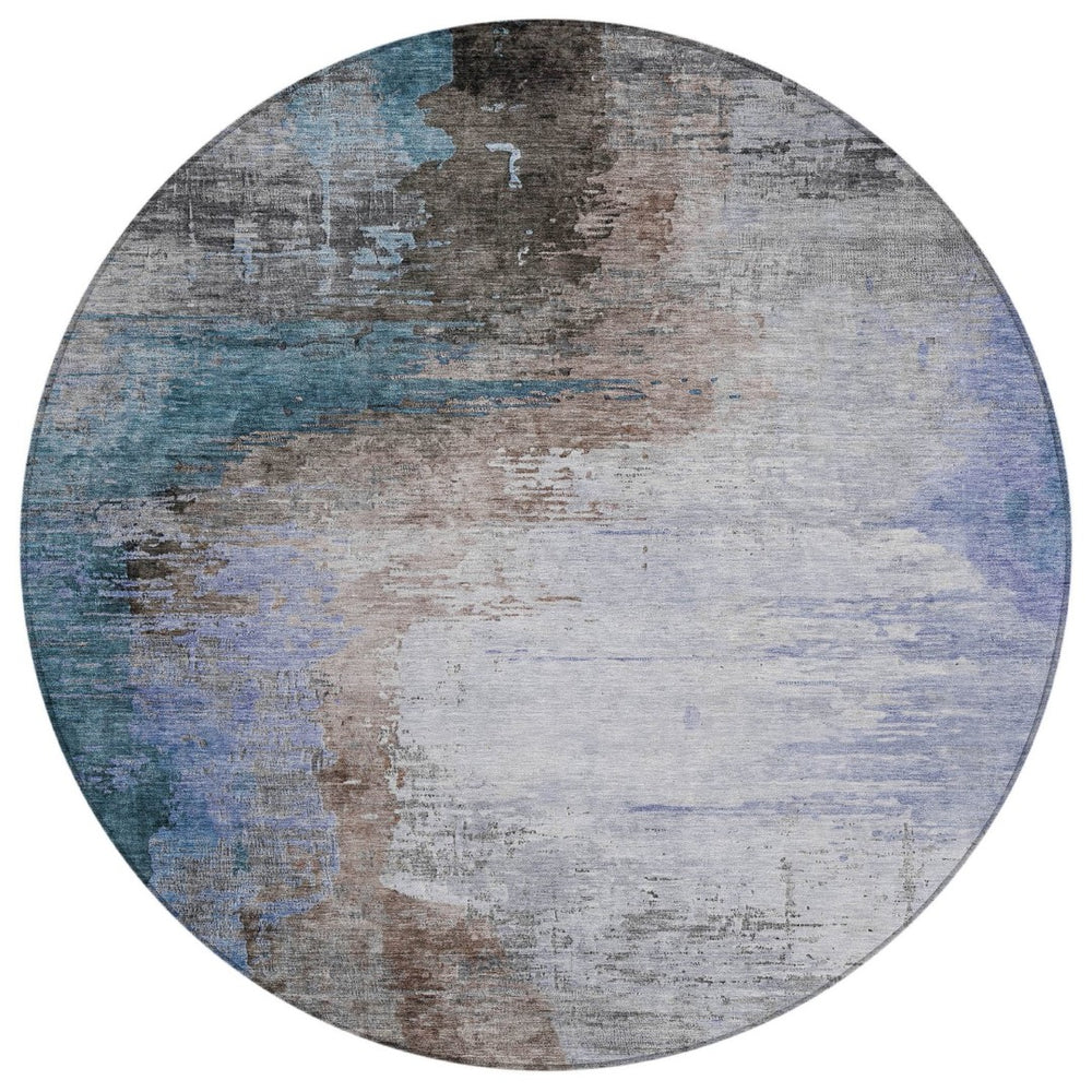 HomeRoots 8' Round Abstract Area Rug in Brown, Lavender & Taupe - Durable, Washable & Stylish for Indoor/Outdoor Use 629993