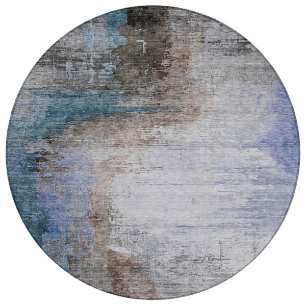 HomeRoots 8' Round Abstract Area Rug in Brown, Lavender & Taupe - Durable, Washable & Stylish for Indoor/Outdoor Use 629993