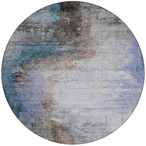 HomeRoots 8' Round Abstract Area Rug in Brown, Lavender & Taupe - Durable, Washable & Stylish for Indoor/Outdoor Use 629993