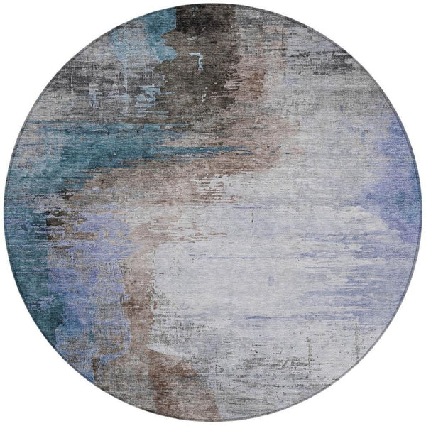 HomeRoots 8' Round Abstract Area Rug in Brown, Lavender & Taupe - Durable, Washable & Stylish for Indoor/Outdoor Use 629993
