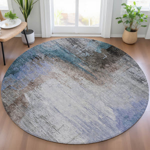 HomeRoots 8' Round Abstract Area Rug in Brown, Lavender & Taupe - Durable, Washable & Stylish for Indoor/Outdoor Use 629993