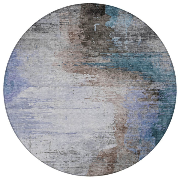 HomeRoots 8' Round Abstract Area Rug in Brown, Lavender & Taupe - Durable, Washable & Stylish for Indoor/Outdoor Use 629993