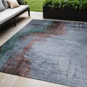 HomeRoots 5' X 8' Abstract Area Rug in Blue, Brown, & Mauve - Washable, Versatile & Durable for Indoor/Outdoor Use 629998