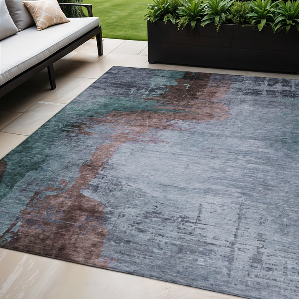 HomeRoots 5' X 8' Abstract Area Rug in Blue, Brown, & Mauve - Washable, Versatile & Durable for Indoor/Outdoor Use 629998