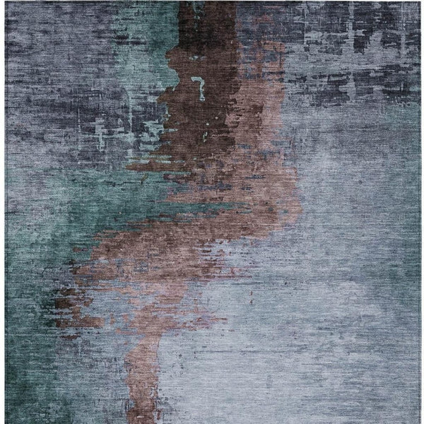 HomeRoots 5' X 8' Abstract Area Rug in Blue, Brown, & Mauve - Washable, Versatile & Durable for Indoor/Outdoor Use 629998