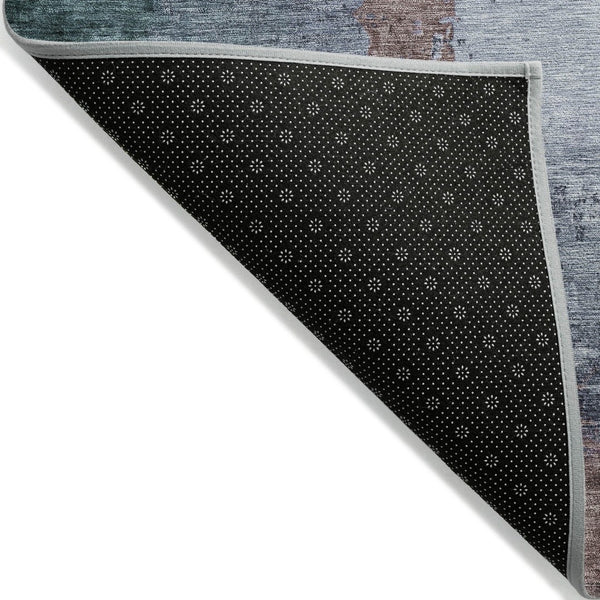 HomeRoots 8' Round Abstract Area Rug in Blue, Brown, & Mauve - Washable, Durable, Indoor/Outdoor Use, Easy Care 629999