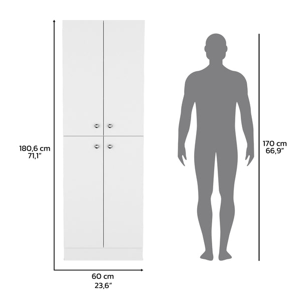 English Elm Kitchen Pantry Tall Cabinet 71" H with 4 Doors and 5 Adjustable Shelves for Organized Storage and Laundry White 42.91 L x 28.74 W x 5.12 H B097P221377