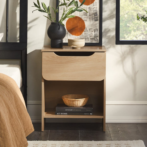 Domm Modern Scandinavian Nightstand with Open Cubby, Sleek Design & Quick 30-Minute Assembly