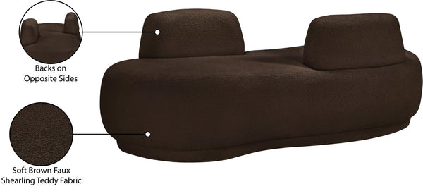 Meridian Furniture Argyle Reversible Chaise Lounge Sofa with Plush Upholstery for Modern Living Room Comfort Brown Faux Shearling Teddy Fabric 629Brown-Chaise