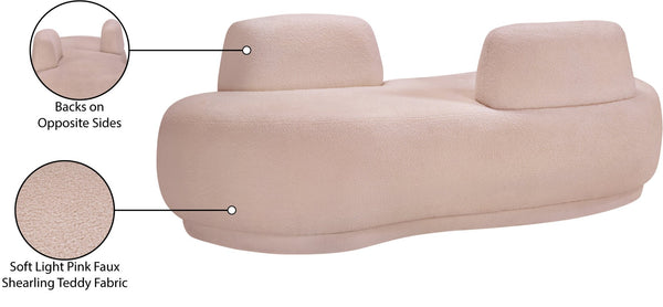 Meridian Furniture Argyle Reversible Chaise Lounge Sofa with Plush Upholstery for Modern Living Room Comfort Pink Faux Shearling Teddy Fabric 629Pink-Chaise