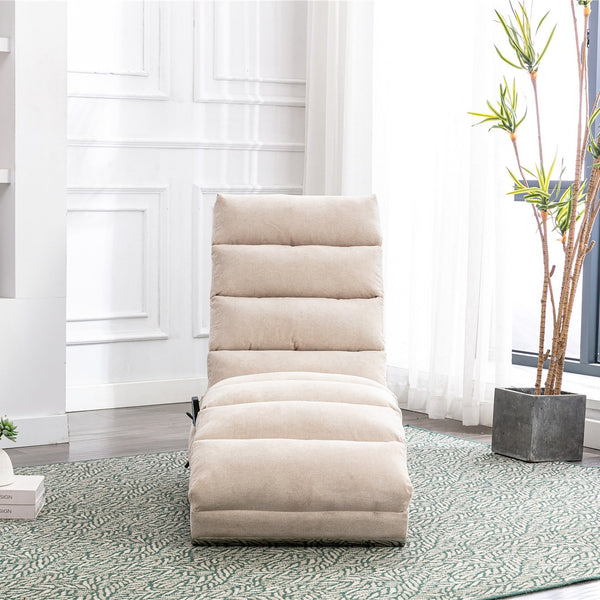 English Elm Linen Ergonomic Massage Chaise Lounge 140° Recline with Remote, 5 Modes, Heavy-Duty Frame, Beige W39539619