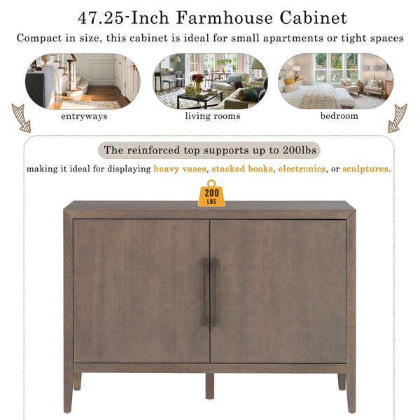 English Elm U_style Farmhouse Pine Veneer Buffet Cabinet with Double Doors for Kitchen or Entryway Brown N711P410389D