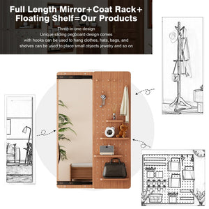 English Elm 47.6 Inch Rubberwood Wall Mirror with Sliding Panel Storage for Bedroom or Entryway W2987P438124