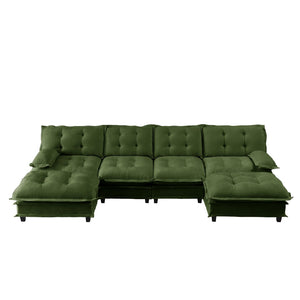 English Elm 138" U-shaped Chenille Cloud Sectional with Ottomans Deep Seat Modular Living Room Sofa Green W714S01733