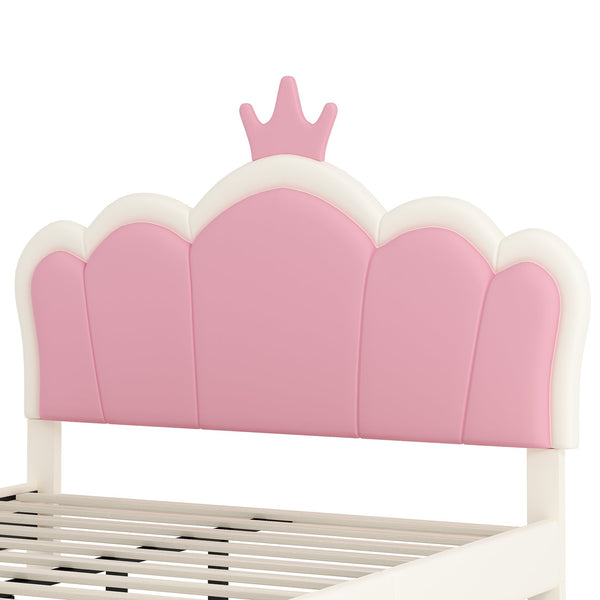English Elm Full Upholstered Princess Bed with Crown Headboard — Sturdy Full Platform Bed for Girls, 500lb Capacity Cream 58.86 L x 25.98 W x 6.5 H N733P180808K