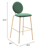 Odessa Barstool - Set of 2 Green & Gold 109806 Zuo Modern