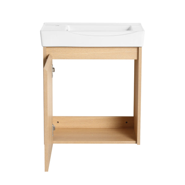 English Elm 20" Wall-Mounted Bathroom Vanity With Ceramic Sink - Stylish Oak Finish, Compact Storage Solution W1972P196394