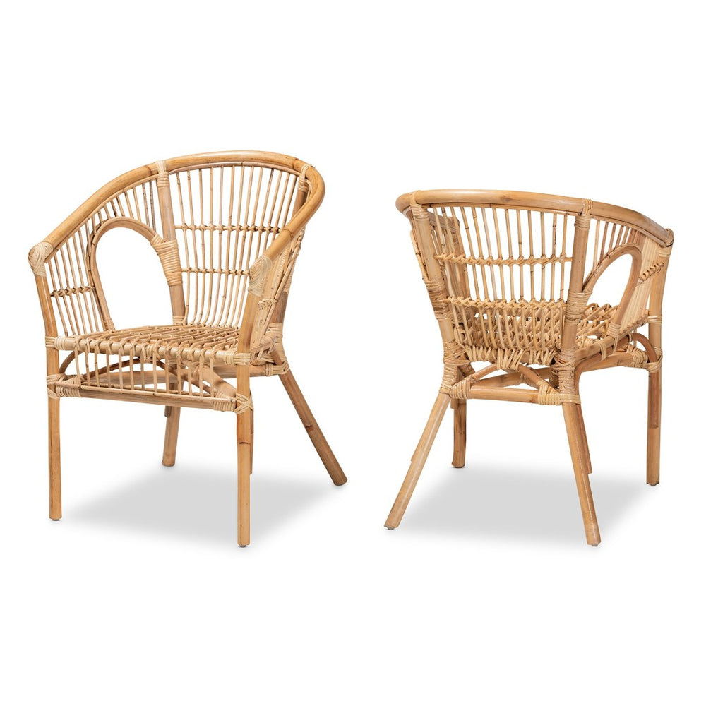 English Elm Modern Woven Rattan Armchair Set of Two Bohemian Dining Chairs with Openwork Frame B2750P470051