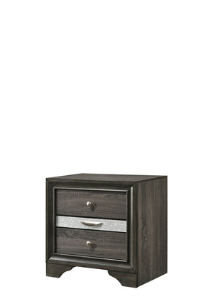 English Elm Naima Gray Finish Nightstand with Jewelry Drawer, Textured Surface, Silver Knobs, Elegant Curved Legs B2726P261247