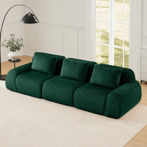English Elm 114" Modular Cloud Sectional Sofa Flannelette Upholstery Deep Seat Living Room Couch Green W714S01525