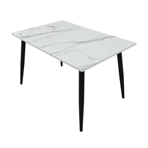 English Elm Rectangular Wood Top Dining Table with Industrial Metal Legs Seats Four to Six W3752S00019