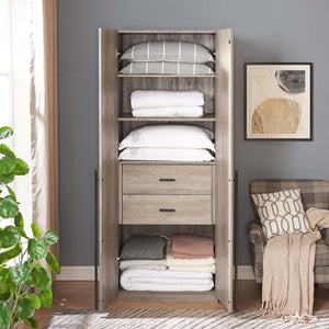 English Elm Lee 32" Rustic Gray Wardrobe Closet – Stylish Space-Saving Design With Soft-Close Doors & Easy Assembly B365S00128