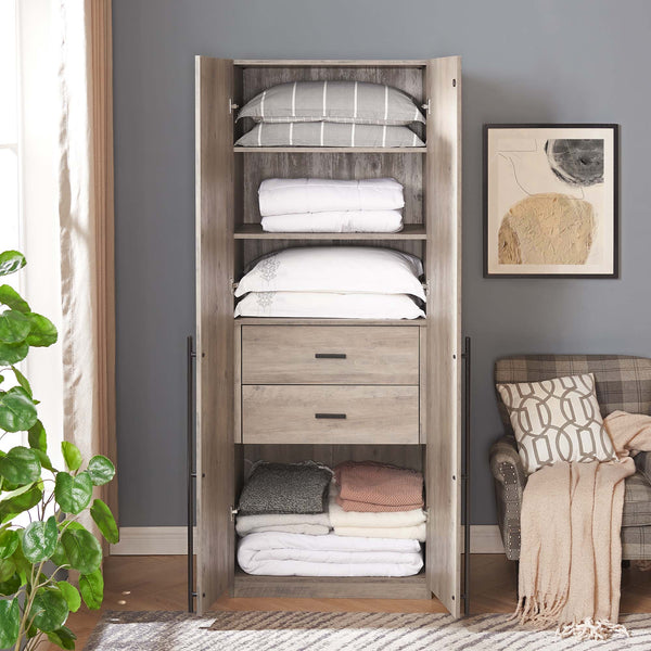 English Elm Lee 32" Rustic Gray Wardrobe Closet – Stylish Space-Saving Design With Soft-Close Doors & Easy Assembly B365S00128