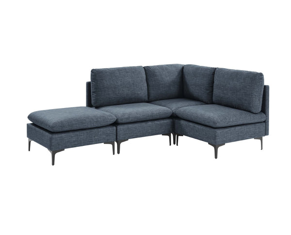 English Elm Linen Upholstered Modular Sectional Sofa with Black Metal Legs for Modern Living Dark Blue B2748S00117
