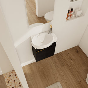 English Elm Soft Close 16" Wall-Mounted Bathroom Vanity with Round Ceramic Vessel Sink, Soft-Closing Doors, Water-Resistant Plywood Finish W999140772