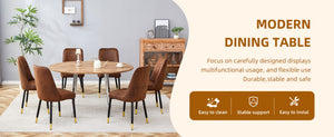 English Elm Table and Chair Set Extendable Round to Oval Wood Grain Mdf with Six Upholstered Seats W1151S03967