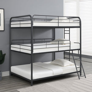 English Elm Furniture Triple Bunk Bed - Space-Saving Full-Size Metal Design In Sleek Black For Modern Living W311S00052