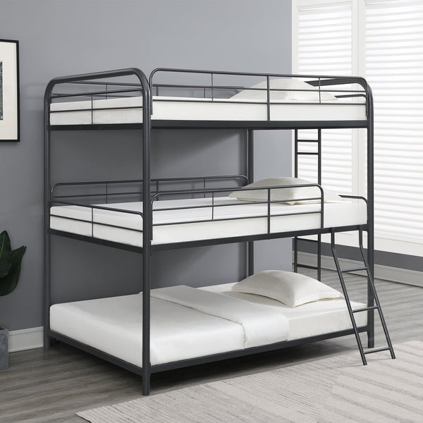 English Elm Furniture Triple Bunk Bed - Space-Saving Full-Size Metal Design In Sleek Black For Modern Living W311S00052