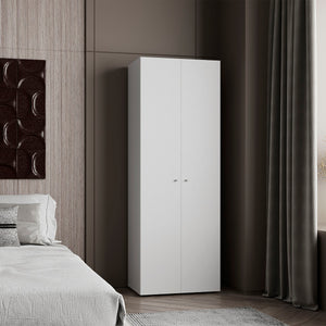 English Elm Home 2 Door Closet System Compact 66.9"H White Wardrobe with 4 Fixed Shelves for Small Spaces B070P351126