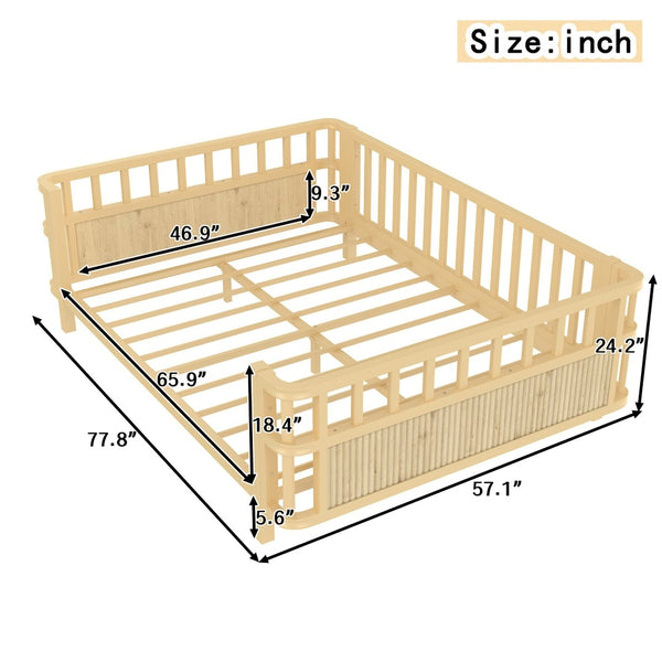 English Elm Children's Low Platform Bed Full Size Iron Wood Frame with Safety Railings for Kids W1858P390002