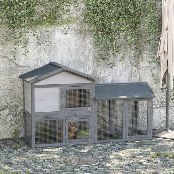 English Elm Pawhut Wooden Rabbit Hutch with Asphalt Roof Run Area Ramp and Removable Tray W2225P217659