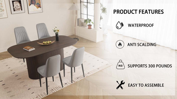 English Elm 63" Medieval-Modern Brown Mdf Dining Table & 4 Ergonomic Pu Chairs Set For Stylish Home & Kitchen W2189S00698