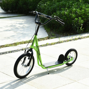 English Elm Aosom Youth Kick Scooter Steel Frame Adjustable Handlebar Inflatable Tires Dual Brake Green W2225P217069